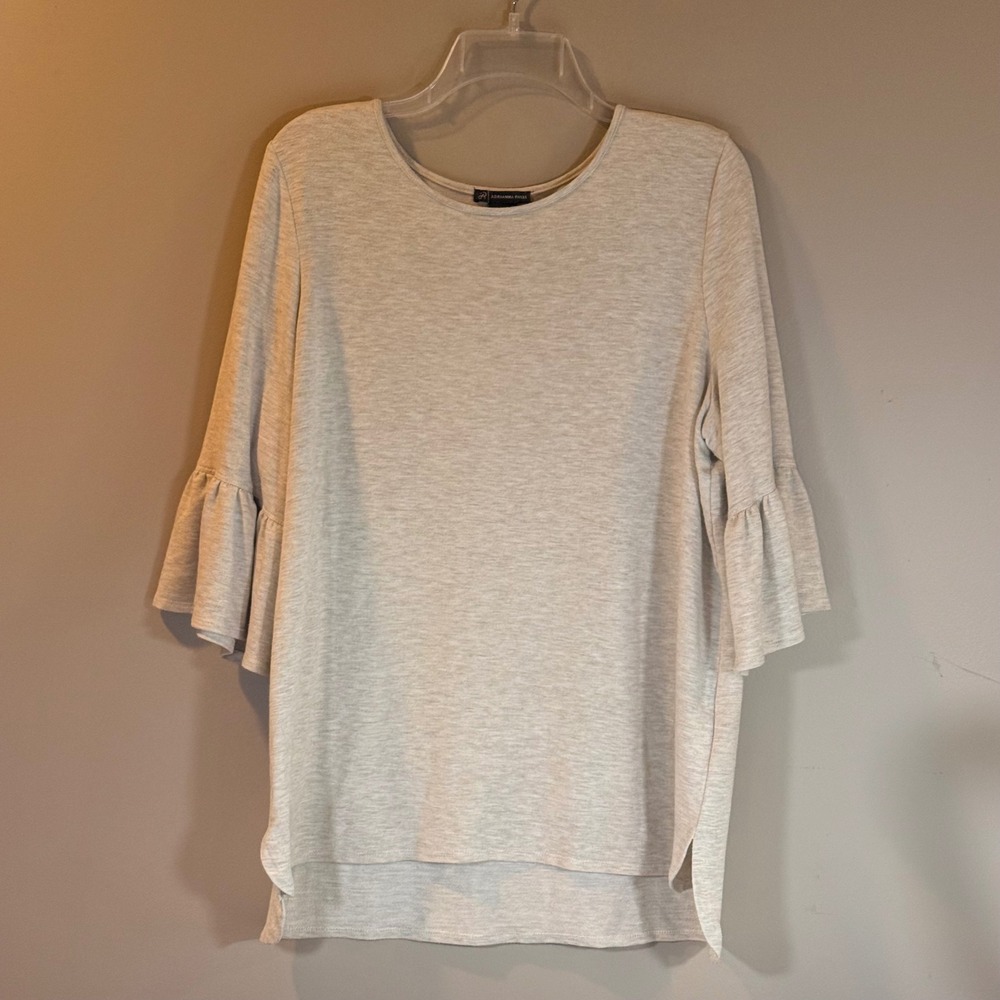 Adrianna Papell Bell Sleeve Top Womens XL Heather Oatmeal Ruffle Minimalist Boho